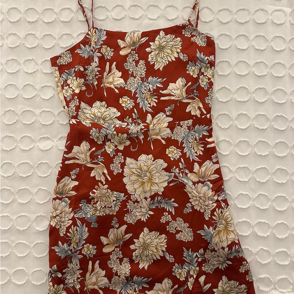 Women’s Floral Spaghetti Strap Dress - Red and Cream